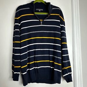Old Navy Sweater Men Blue Yellow White Grey horiz., Striped 1/4 Zip Pullover XL